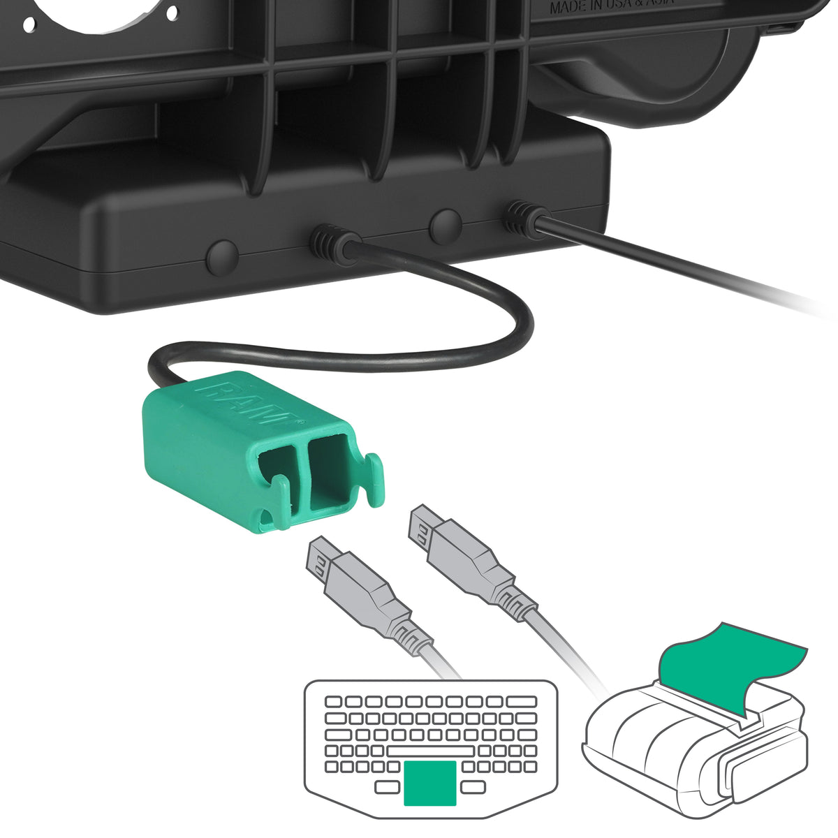RAM Mounts power + dual USB dock for Honeywell ScanPal EDA10A tablet – further view