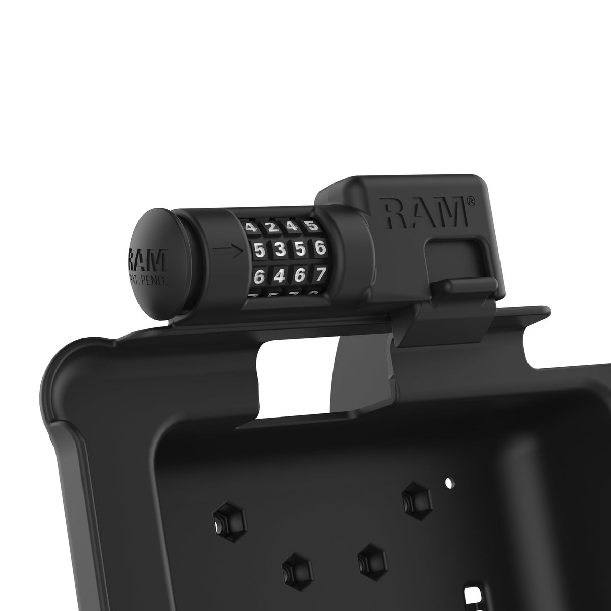 RAM Mounts combination-locking GDS power + data dock with USB-A for Zebra ET5x 8.3" and 8.4" rugged tablets – another angle