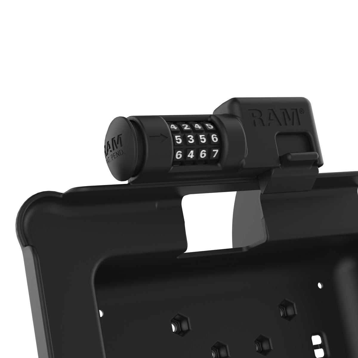RAM Mounts combination-locking GDS Form-Fit holder for Zebra ET5x 10.1" rugged tablets – another angle