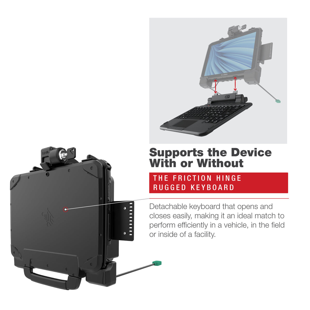 RAM Mounts Key-Locking Power + Data Dock with USB-A for Zebra ET80 and ET85 – another angle