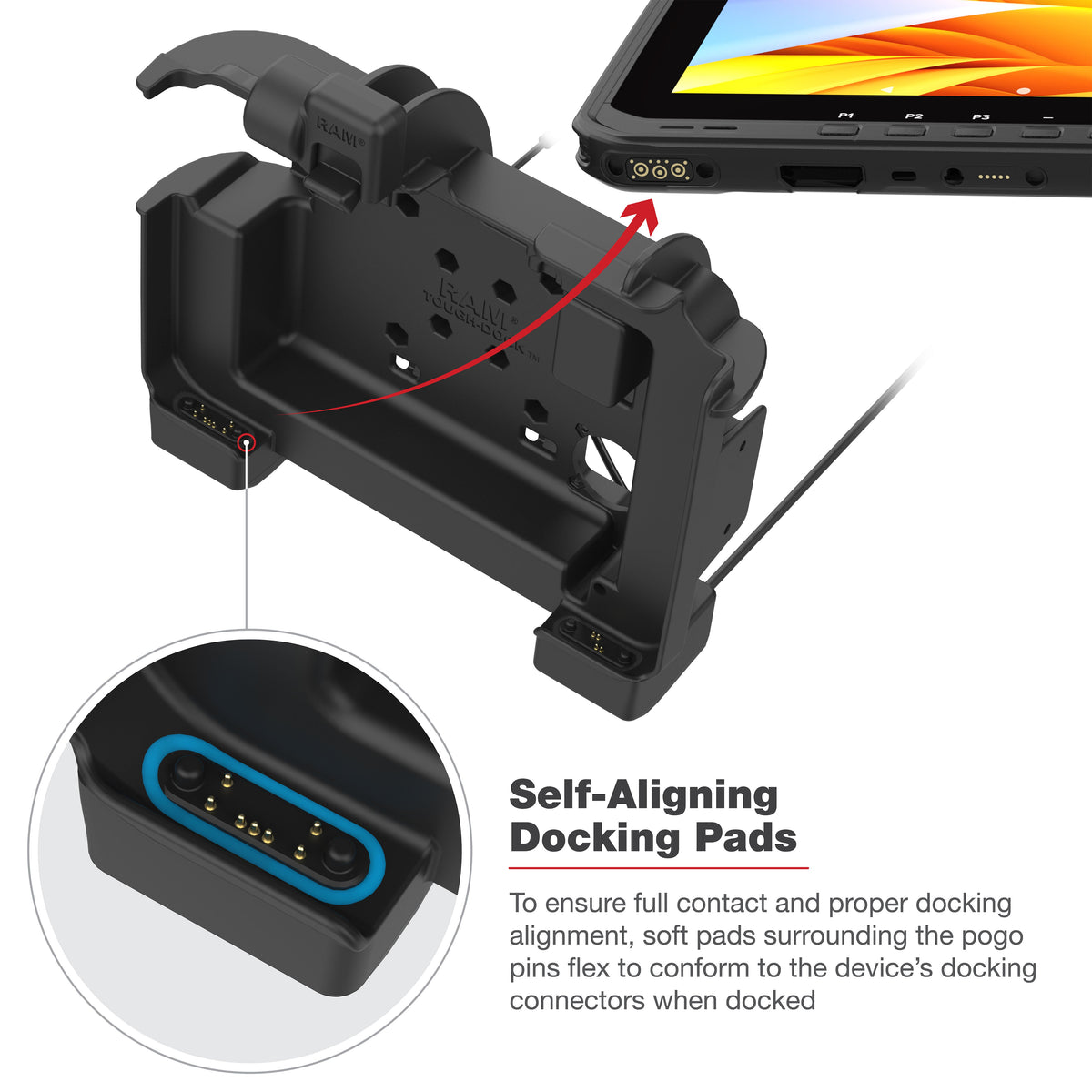 RAM Mounts Powered Dock with Heated Pins for Zebra ET60 and ET65 – another angle