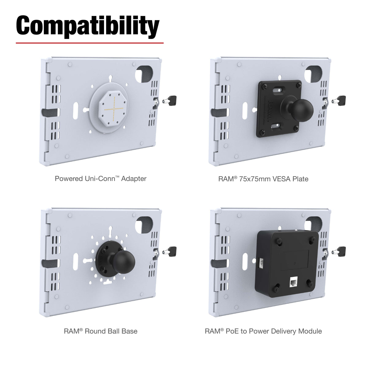 RAM Mounts key-locking Safe-Case, light grey steel enclosure for Apple iPad mini (A17 Pro) & mini 6 – another angle