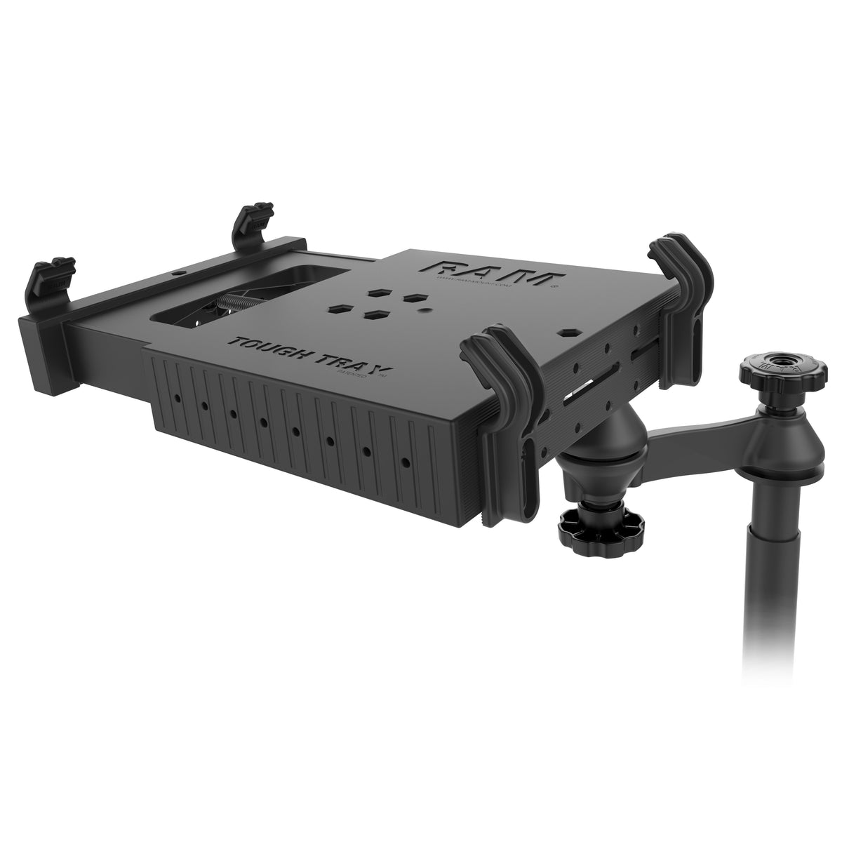RAM Mounts vehicle laptop mount with seat-rail base and double swing arms – alternative view