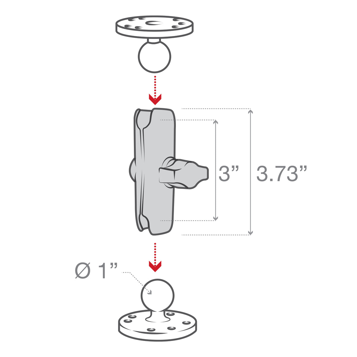 RAM Mounts B-size medium composite double socket arm (95 mm) RAP-B-201U – another angle