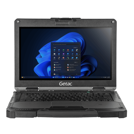 Getac B360 G3 rugged 13.3-inch laptop BV1164BMBDGX (Core Ultra 5, Spanish keyboard), front view with Full HD touchscreen and backlit keyboard
