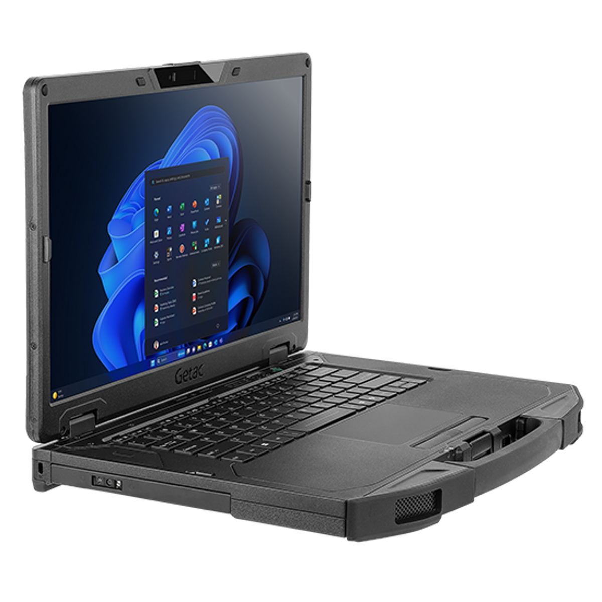 Getac S510 SU676A34SDX5 left three-quarter view showing side ports and keyboard