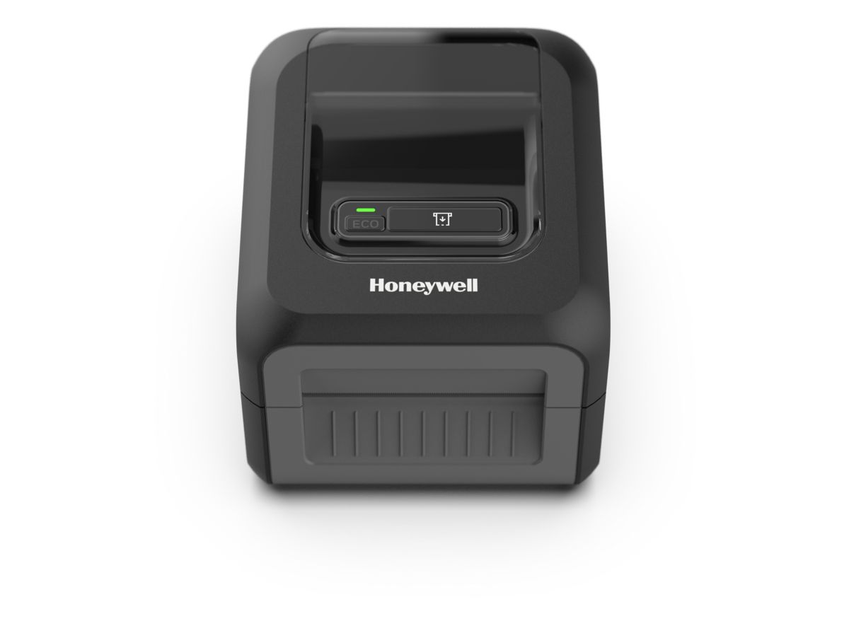 Honeywell PC42E-D 4-inch direct thermal desktop label printer, black, 203 dpi (PC42EDB020200) – front view, black