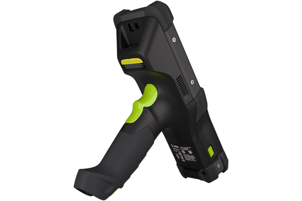 Zebra MC9450 rugged 5G keypad mobile computer, pistol grip, 53-key IBM 5250 terminal emulation keypad (MC945B-3G1P6GSS-A6) – back angled view showing pistol grip