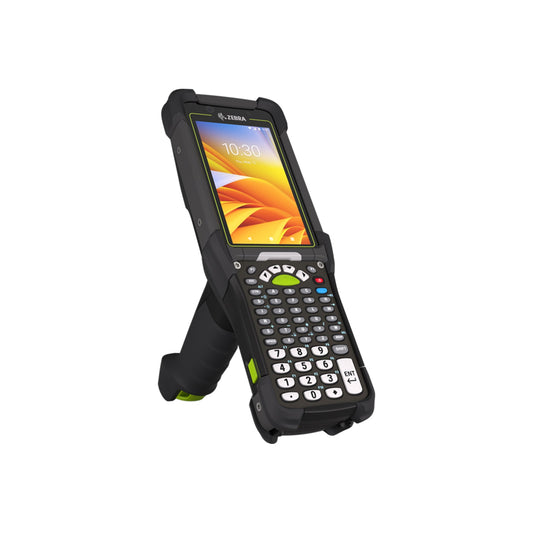 Zebra MC9450 rugged 5G keypad mobile computer, pistol grip, 53-key standard alphanumeric keypad (MC945B-3G1P6DSB-A6) – angled front view