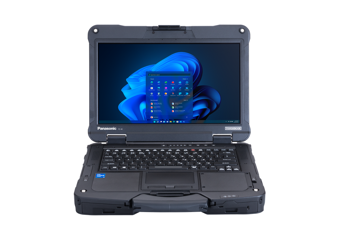 Panasonic TOUGHBOOK 40 mk2 rugged 14-inch laptop (German QWERTZ), open front view with Full HD touchscreen