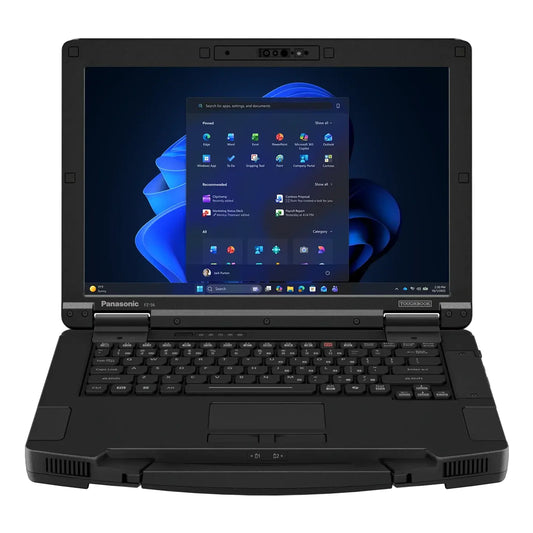Panasonic TOUGHBOOK 56 FZ-56AZ030BE open front view showing the 14-inch WUXGA display and backlit keyboard