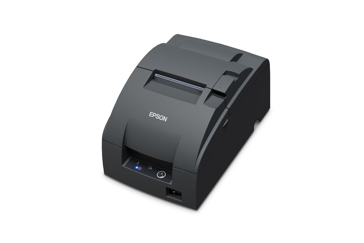 Epson TM-U220IIB impact dot matrix POS receipt printer with autocutter, dark grey (Epson Dark Grey), Ethernet (C31CL27142F3) – left 3/4 view