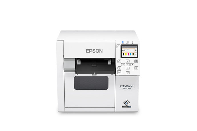 Epson ColorWorks C4000 colour label printer, 4-inch, auto cutter, gloss black ink, 1200 x 1200 dpi, inkjet (C31CK03102BK) – front view
