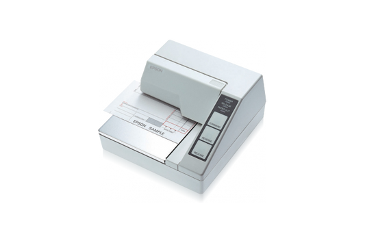 Epson TM-U295 impact dot matrix slip printer, white, serial (C31C163272) – 3/4 view with slip