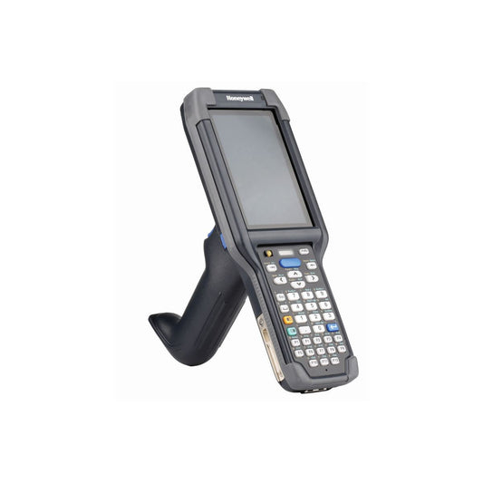 Honeywell CK65 rugged Android mobile computer, 38-key numeric-function keypad, EX20 2D imager, Wi-Fi only (CK65-L0N-DMC210E) – angled view with scan handle
