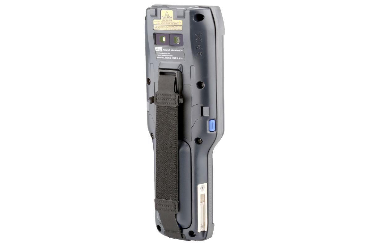 Honeywell CK65 rugged Android mobile computer, 38-key numeric-function keypad, long range FlexRange 2D imager, Wi-Fi only (CK65-L0N-DLC210E) – back view with hand strap