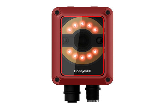 Honeywell HF811 fixed-mount industrial 2D scanner (HF811-11BT00004K-R) – front view with M12 connectors