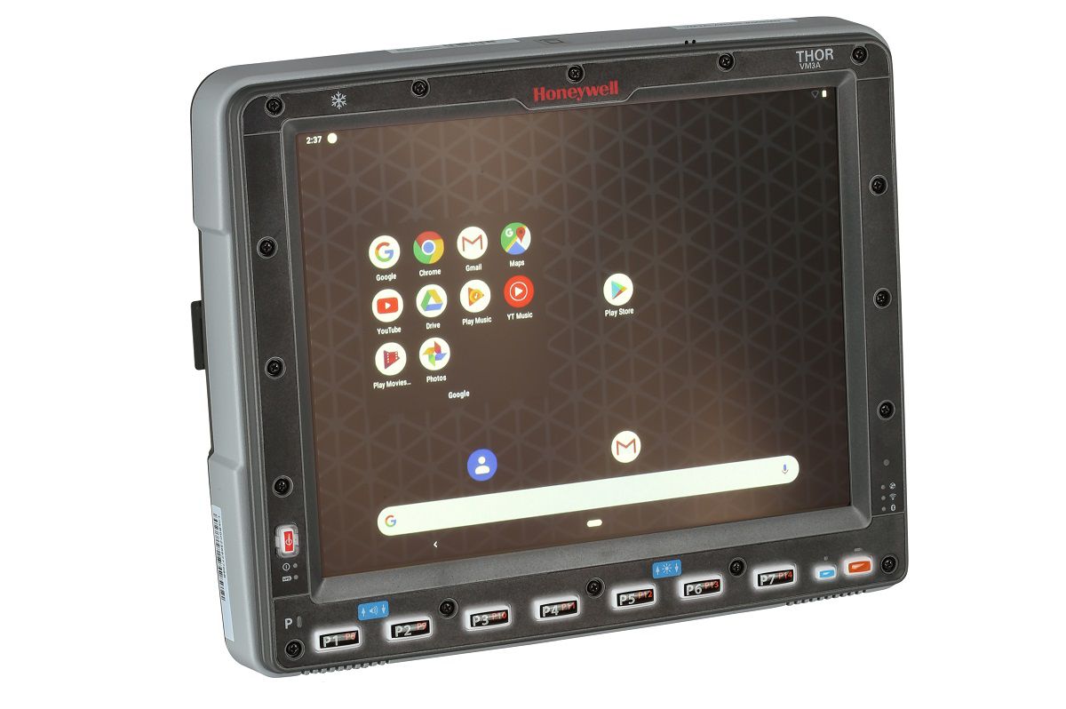 Honeywell Thor VM3A 12.1" Android vehicle-mount computer, outdoor, capacitive touch (VM3A-L0N-1A6A20E) – angled view
