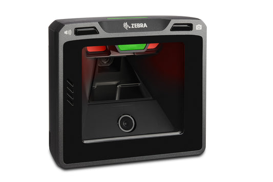 Zebra SP7208-V vertical presentation scanner with Sensormatic EAS, color camera (SP7208-SV00004CSWW) – left 3/4 view