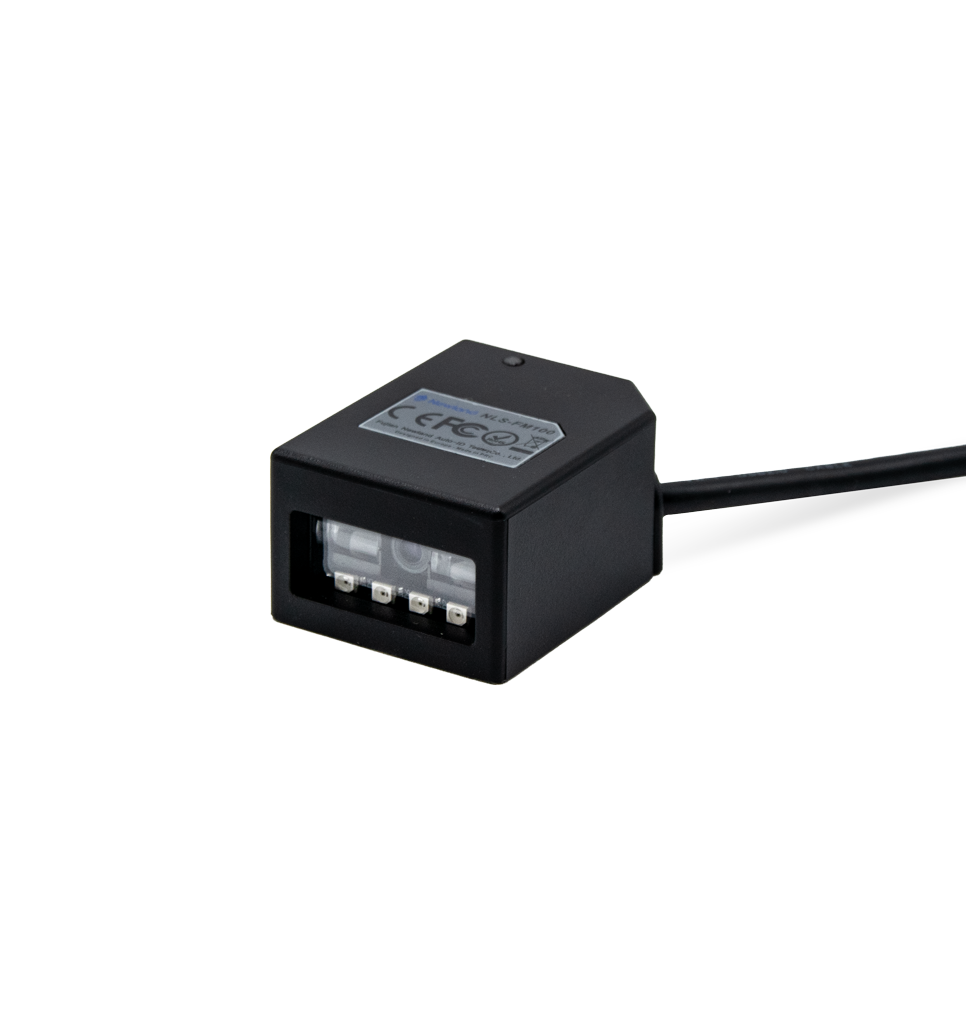 Newland FM100 fixed-mount 1D CCD scanner with 1.8 m direct USB cable (NLS-FM100GD-18) – 3/4 view with attached cable