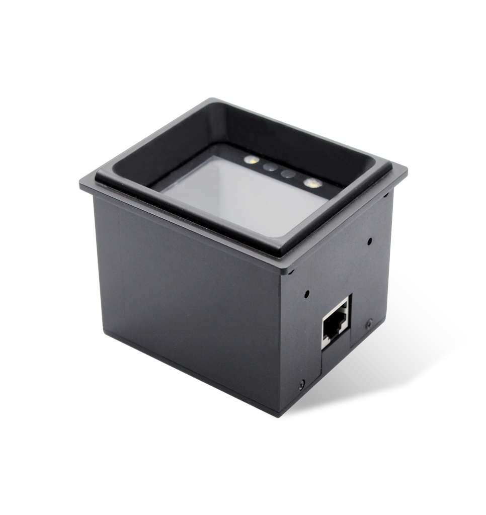 Newland FM3051 Grouper fixed-mount 2D scanner, USB kit (NLS-FM3051-20) – 3/4 view of the recessed scan window