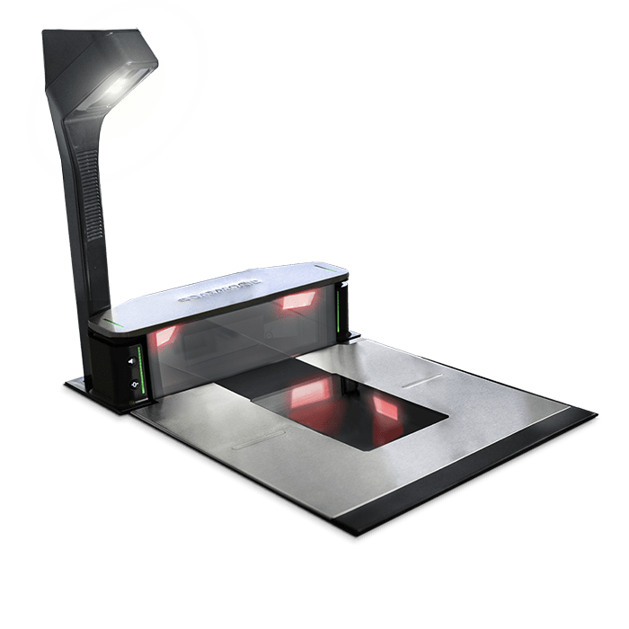 Datalogic Magellan 9900i bi-optic in-counter scanner (99111001000-000100) – shown with the optional Top Down Reader