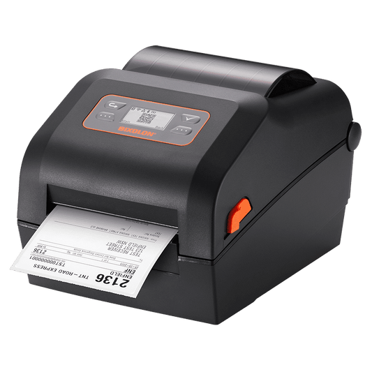 BIXOLON XD5-43d 4-inch direct thermal desktop label printer, LCD, black (XD5-43dOEK) – printing a shipping label
