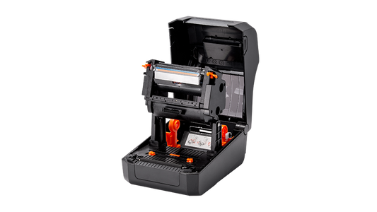 BIXOLON XD5-40t 4-inch thermal transfer desktop label printer, LCD, black (XD5-40tOEK) – open cover, ribbon mechanism