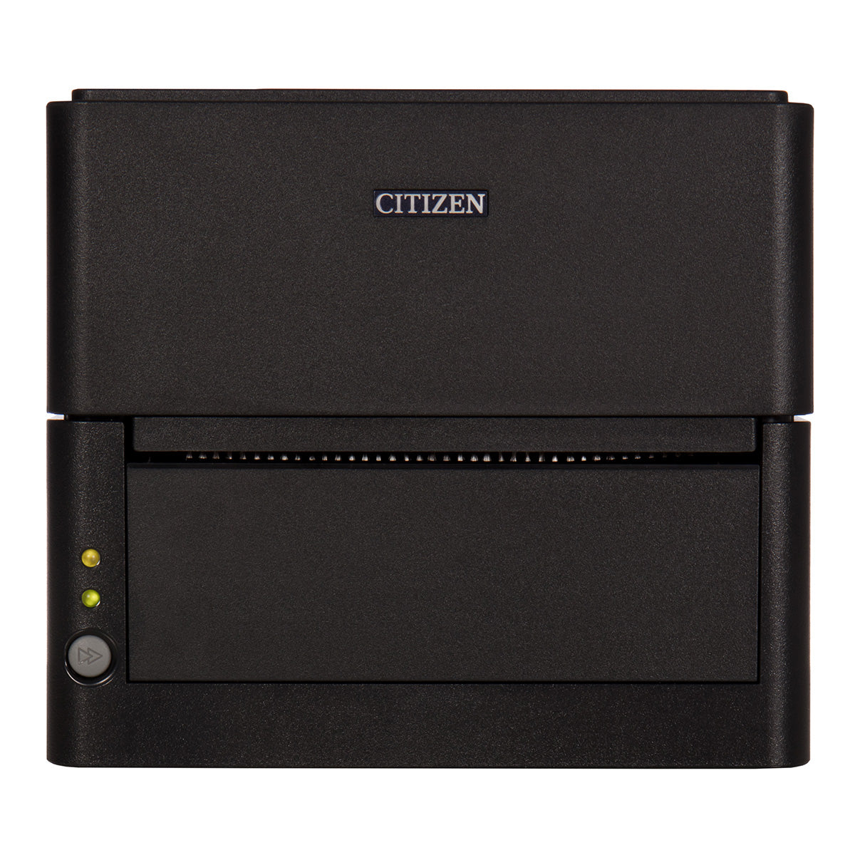 Citizen CL-E300EX 4-inch direct thermal desktop label printer, 203 dpi, USB and Bluetooth, black (CLE300EXXEBTXX) – front view, black