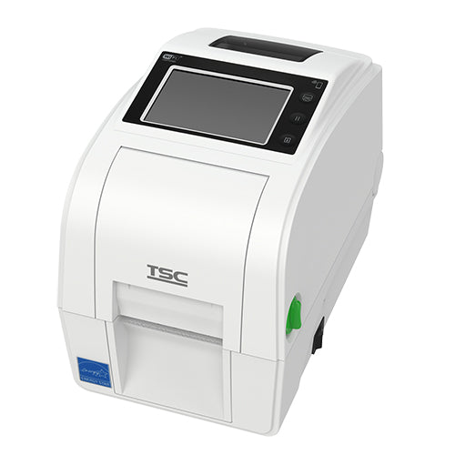 TSC TH220THC 2-inch healthcare desktop thermal transfer label printer, 203 dpi, white (TH220HC-A001-0002) – front 3/4 view, white