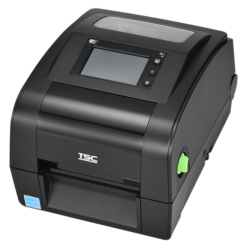 TSC TH240R 4-inch desktop UHF RFID label printer, 203 dpi, touch display, care label cutter, black (TH240R-A001-0032) – angled view