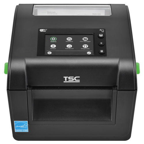 TSC DH240T 4-inch desktop direct thermal label printer, 203 dpi, touch display, black (DH240-A001-0002) – front view
