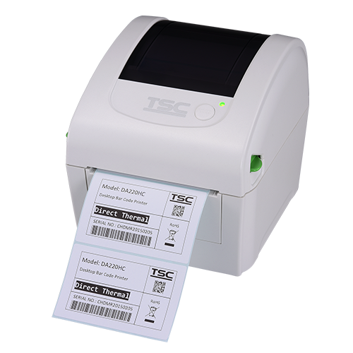 TSC DA220W 4-inch direct thermal desktop label printer for healthcare, 203 dpi, USB + Ethernet, with external roll mount, white (DA220W-A001-21C2) – front view