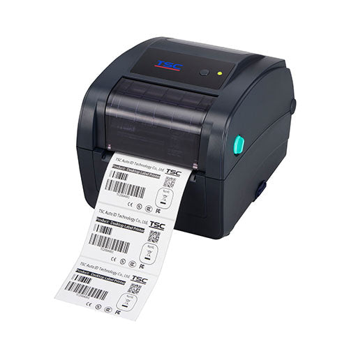 TSC TC200 4-inch thermal transfer desktop label printer, 203 dpi, LED, USB + RS-232 + parallel + Ethernet, navy (99-059A003-6002) – front view