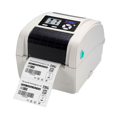 TSC TC210 4-inch thermal transfer desktop label printer, 203 dpi, colour display, USB + RS-232 + Ethernet, beige (99-059A009-1002) – front view