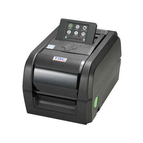 TSC TX610 4-inch desktop thermal transfer label printer, 600 dpi, colour LCD, black (TX610-A001-1202) – front view