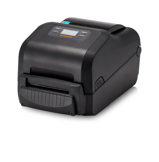 BIXOLON XD5-40IIt 4-inch thermal transfer desktop label printer, LCD, black (XD5-40IItOEWK/BEG) – angled view