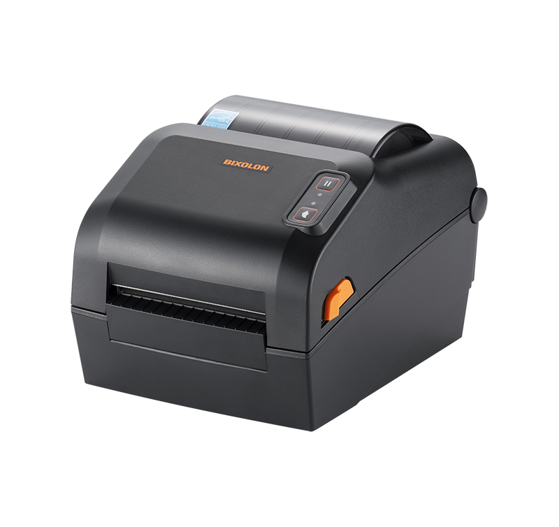 BIXOLON XD5-43IId 4-inch direct thermal desktop label printer, black (XD5-43IIdEBK/BEG) – angled view