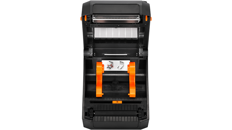 BIXOLON XD3-40t 4-inch thermal transfer desktop label printer, black (XD3-40tK/BEG) – angled view