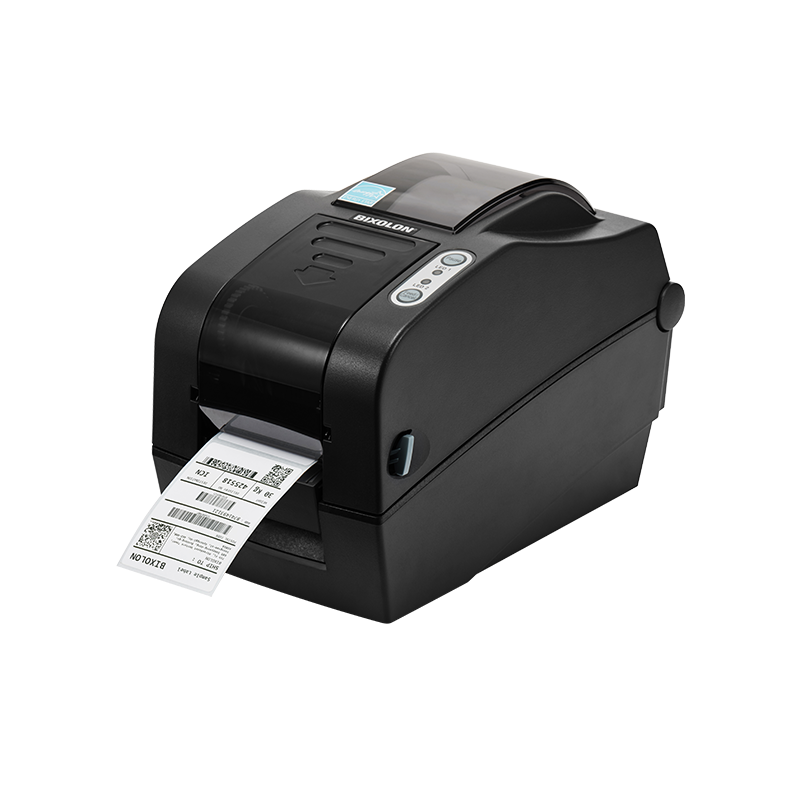 BIXOLON SLP-TX220 2-inch thermal transfer desktop label printer, dark grey (SLP-TX220EG) – angled view
