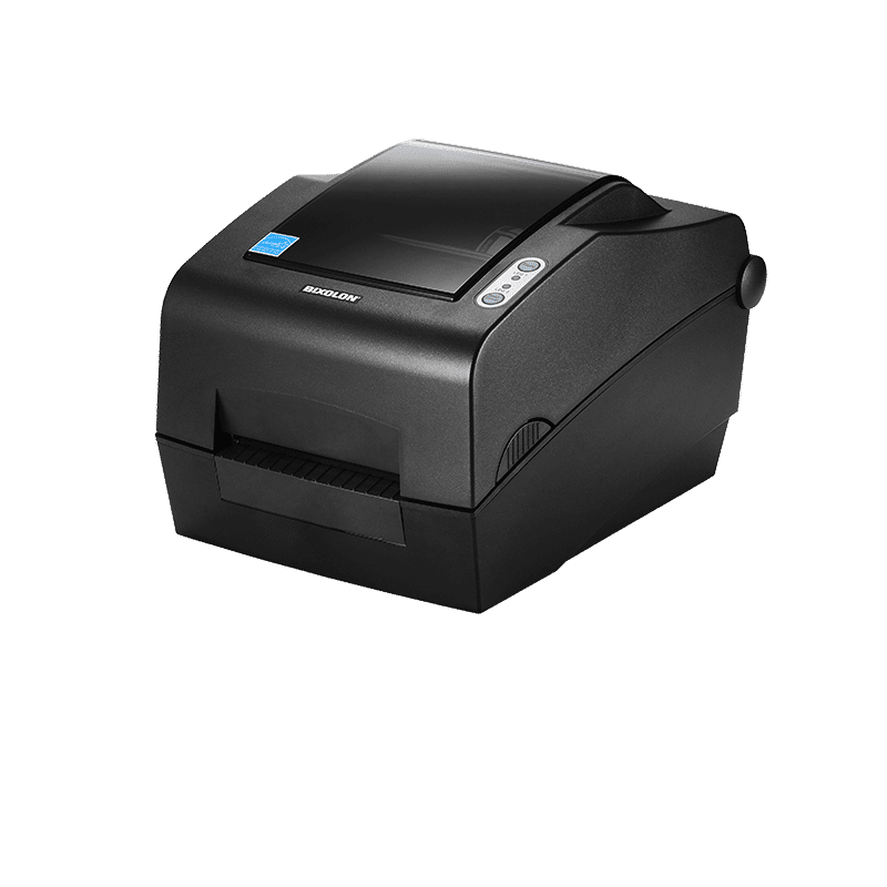 BIXOLON SLP-TX400 4-inch thermal transfer desktop label printer, dark grey (SLP-TX400EG) – angled view