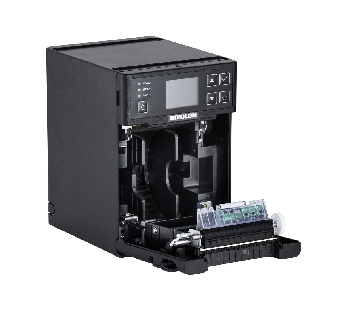 BIXOLON SRP-S300II 3-inch receipt printer, black (SRP-S300IISK/BEG) – open paper compartment