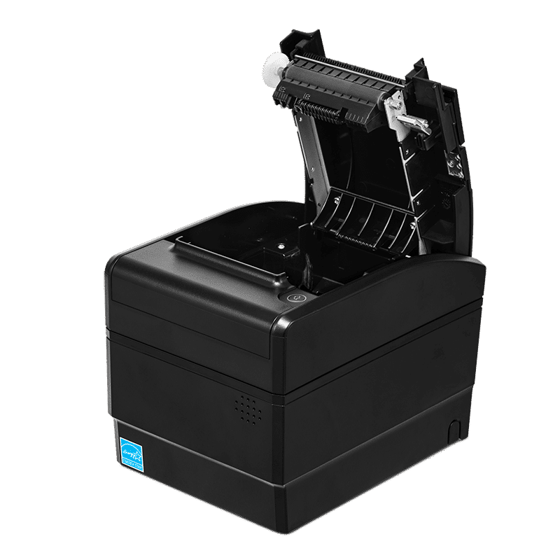 BIXOLON SRP-S320 3-inch linerless label printer, black (SRP-S320K/BEG) – open paper compartment