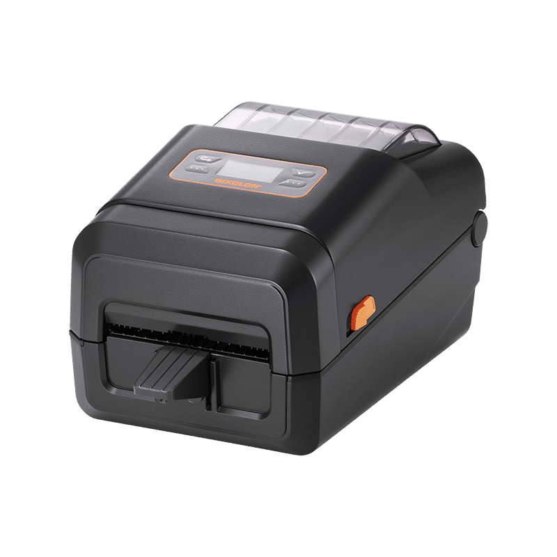 BIXOLON XL5-43CT linerless desktop label printer with LCD and auto cutter, 300 dpi, USB, dark grey (XL5-43CTOG/BEG) – front view