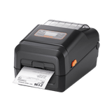 BIXOLON XL5-40CT linerless desktop label printer with LCD and auto cutter, 203 dpi, USB, Ethernet, Wi-Fi, dark grey (XL5-40CTOEWG/BEG) – printing a label
