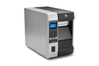 Zebra ZT610 industrial label printer, colour display with keypad, tear-off, 203 dpi, thermal transfer (ZT61042-T0E0100Z) – angled front view