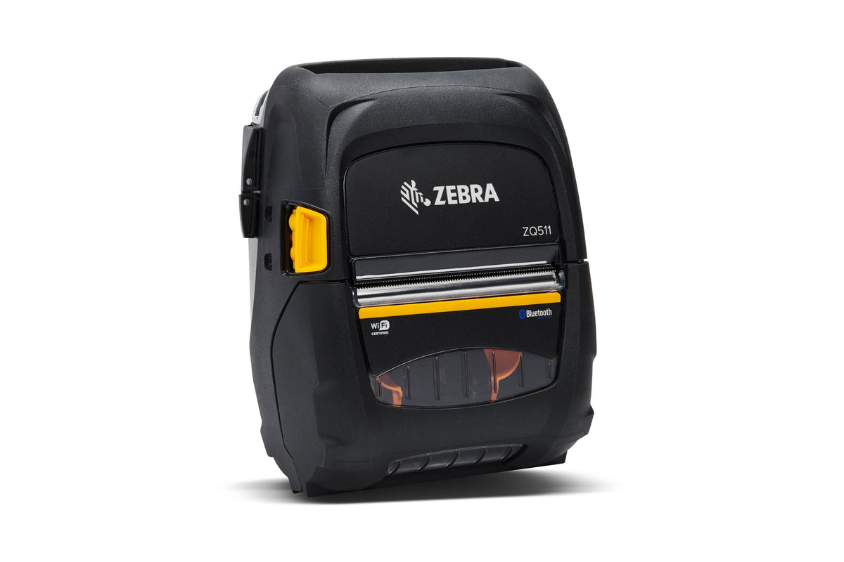 Zebra ZQ511 mobile receipt and label printer, black, Wi-Fi + Bluetooth, linerless (ZQ51-BUW100E-00) – 3/4 view