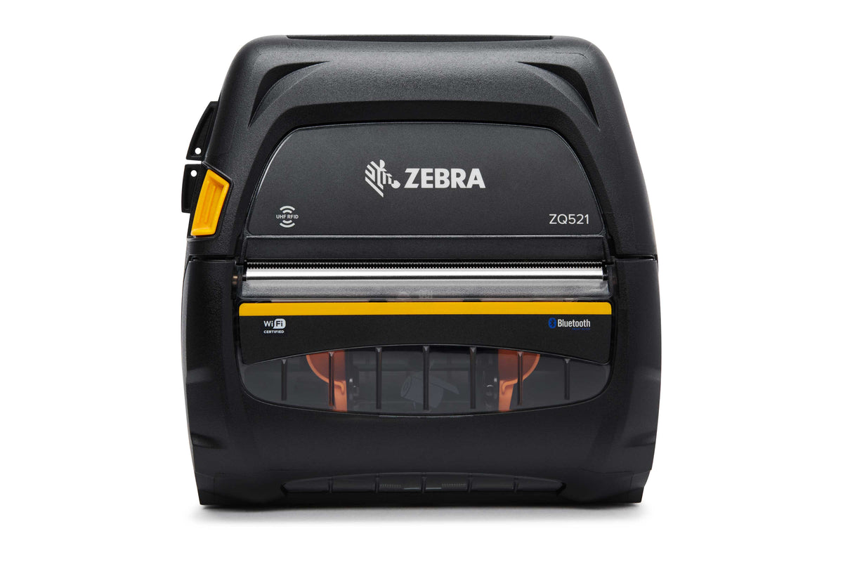 Zebra ZQ521 RFID mobile receipt and label printer, black, Wi-Fi + Bluetooth (ZQ52-BUW030E-00) – front view
