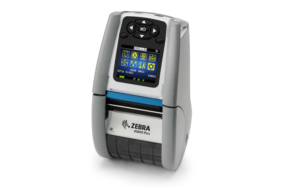 Zebra ZQ610 Plus Healthcare mobile receipt and label printer, white, Wi-Fi 6 + Bluetooth (ZQ61-HUXAE04-00) – 3/4 view