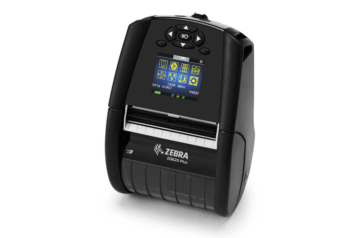 Zebra ZQ620 Plus mobile receipt and label printer, black, Wi-Fi + Bluetooth, linerless (ZQ62-AUWBE14-00) – 3/4 view
